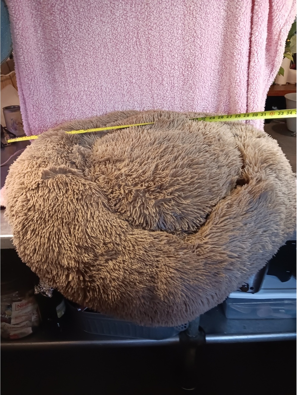 Large Donut Round Plush Pet Bed in Brown